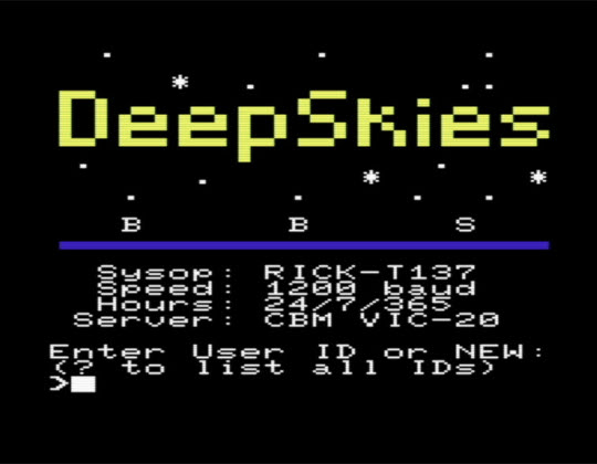 Screenshot of the DeepSkies BBS